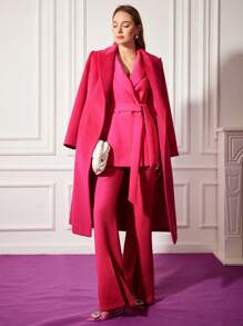 MOTF PREMIUM WOOL-BLEND BOW BELT COAT - Hot Pink - View 8