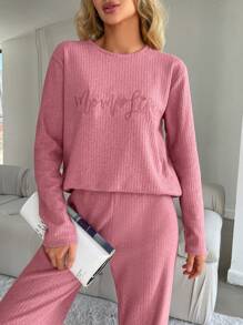 RueChic Text Printed Pajama Set - Pink - View 5