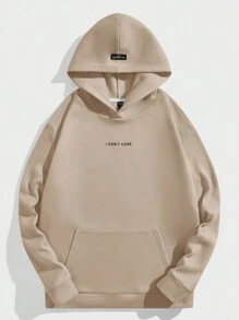 Manfinity VCAY 男士字母圖案袋鼠口袋連帽衫 - 卡其色 - 查看 4