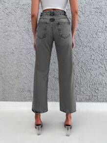 EURMUSE Straight Leg Cropped Jeans - Grey - View 2