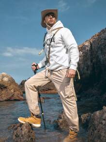 In My Nature Nam Đồ họa Chữ cái Dây rút Hoodie - trắng - Xem 5