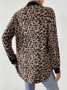 SHEIN LUNE 豹紋印花落肩袖翻蓋細節撞色滾邊外套 - 彩色 - 查看 2