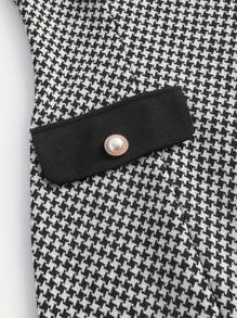 SHEIN MOD Houndstooth Print Button Flap Detail Dress - Black and White - View 4