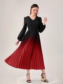 Modelyn 勃艮第红色女士渐变色褶皱连衣裙 - 酒紅色 - 查看 3