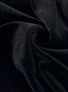 SHEIN VaVaLuxe 金屬亮絲交叉印花喇叭褲 - 黑色 - 查看 6