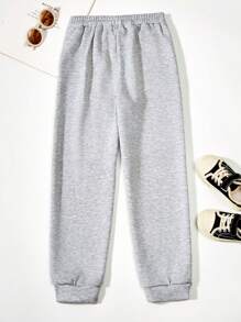 SHEIN Tween Girls' Loose And Cool Neon Color Drawstring Jogger Pants - Grey - View 2