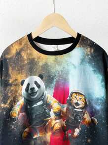 SHEIN Cậu bé Tween 3D In Động vật Áo chui đầu - màu nâu - Xem 3