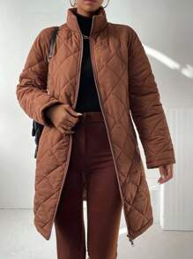 SHEIN LUNE Women's Winter Clothes Padded Padded Coat/Padded Coat - Brown - View 3