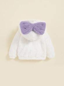 SHEIN Áo nỉ hình gấu bông trang trí nơ cho bé gái - trắng - Xem 2
