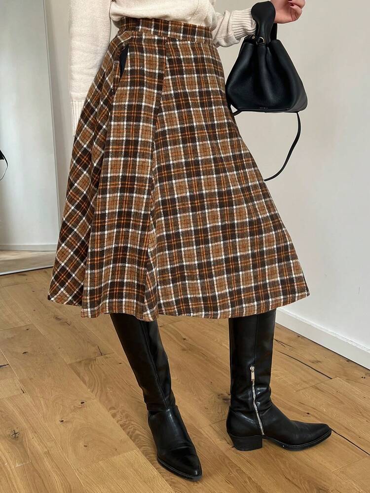 Plaid Print High Waist Skirt