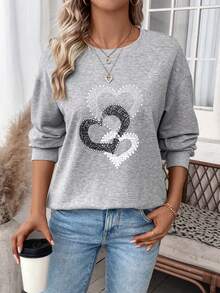 SHEIN LUNE In Trái tim Thả vai Áo nỉ - Xám - Xem 5