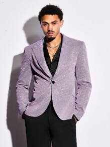 GENTILAND 男士鏤空翻領閃片西裝外套和長褲套裝 - 彩色 - 查看 3