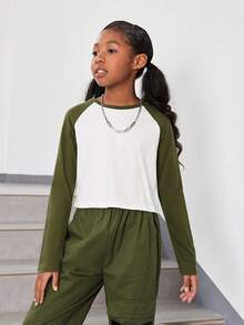 SHEIN Tween Girl Colorblock Raglan Sleeve Tee - Multicolor - View 6