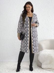 SHEIN Clasi 大碼蛇紋拼接邊開門襟外套 - 彩色 - 查看 2