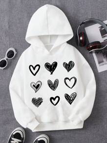 少女心形印花落肩卫衣 - 白色 - 查看 1
