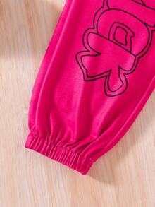 SHEIN Cô gái Tween Đồ họa Hình áo có mũ Áo khoác & Quần nỉ - Màu Hồng Tươi - Xem 5