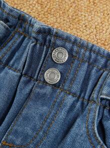 女婴休闲、可爱、优雅、户外、百搭牛仔裤 - 中等水洗藍 - 查看 3