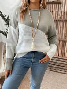 SHEIN LUNE 冬季双色落肩毛衣