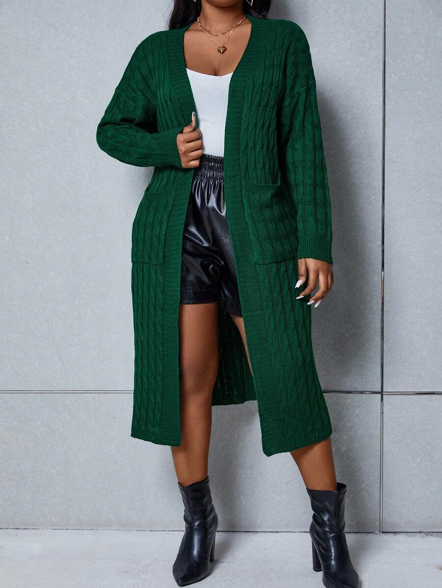 Maweii Áo khoác cardigan thả vai dệt kim cỡ lớn - màu xanh lá - Xem 1