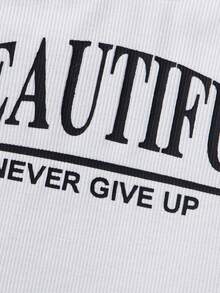 SHEIN Camiseta sin mangas de punto para niña con patrón de letra para vacaciones - Blanco - Ver 4