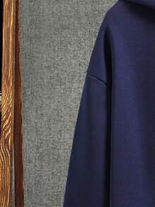 Manfinity Homme Men's Hooded Sweatshirt With Kangaroo Pocket And Drawstring, Letter Printed - Navy Blue - View 6