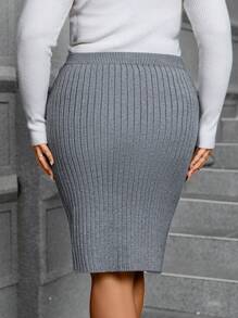 SHEIN Clasi Plus Button Detail Split Hem Sweater Skirt