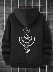 男士帶星星印花的連帽毛絨衫 - 黑色 - 查看 6