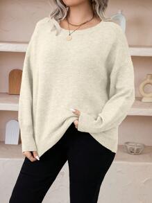 SHEIN LUNE Hơn Thả vai Áo len - Màu be - Xem 5