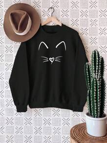 SHEIN Essnce Cartoon Print Fleece Sweatshirt - Black - View 1
