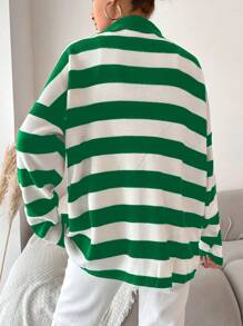 EURMUSE Striped Pattern Drop Shoulder Sweater - Green - View 2