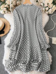 SHEIN LUNE Plus Allover Print Flounce Sleeve Dress - Multicolor - View 2