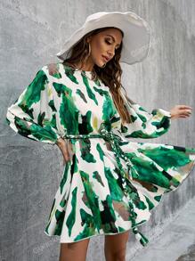 Glamaker Robe Ceinturée Imprimée Aléatoire Pour Femmes