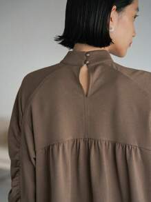 FRIFUL Blusa con cuello alto, manga raglán fruncida, ropa de otoño con manga larga