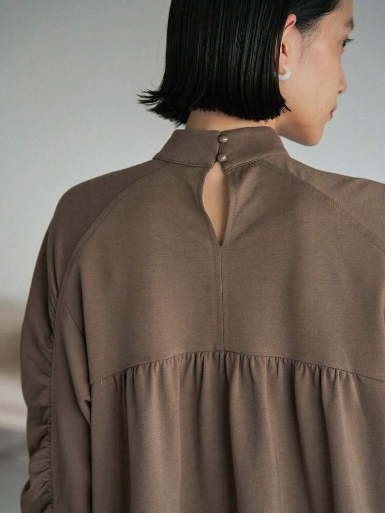 Mock Neck Ruched Raglan Sleeve Blouse,Fall Clothes Long Sleeve Top