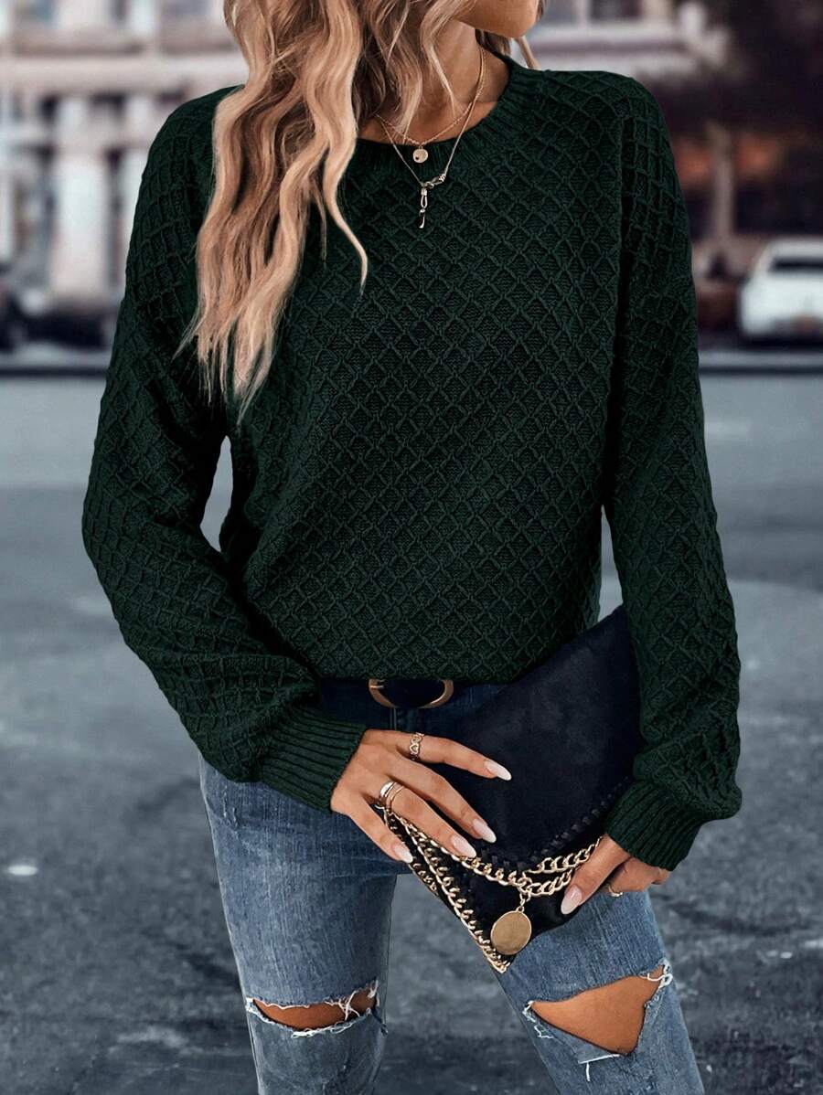 SHEIN VCAY Solid Drop Shoulder Sweater - Dark Green - View 1