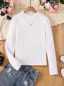 Chica adolescente Camiseta de cuello alto tejido de canalé - Blanco - Ver 1