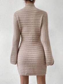 SHEIN Clasi High Neck Flounce Sleeve Bodycon Sweater Dress