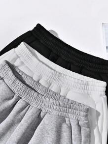 Elamini 3入組素色彈性腰帶運動短褲