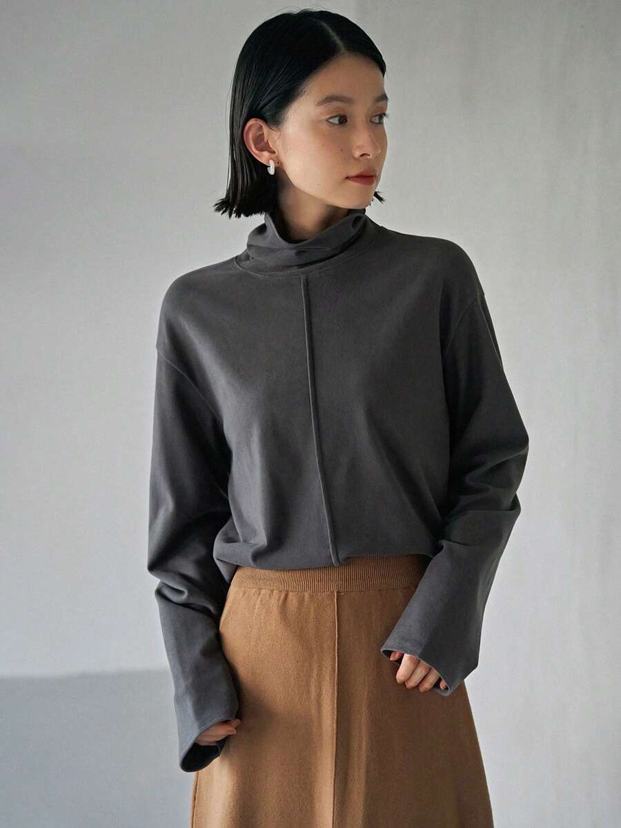 FRIFUL Cổ giả Áo thun Thả vai - Xám - Xem 1