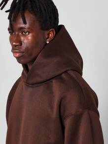 SUMWON Áo hoodie trùm đầu Essential Regular Fit - Màu nâu Sô-cô-la - Xem 4