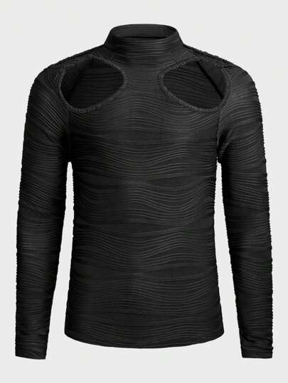 ROMWE Avant Camiseta De Hombre Con Cuello Alto Y Huecos