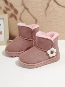 冬天孩子們鞋適合女孩,2023新風格高筒靴適用於和大兒童,雪地靴適用於兒童帶長毛絨襯墊 - 粉色 - 查看 1