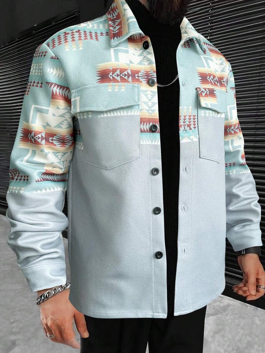 Manfinity Homme Men Geo Print Flap Pocket Overcoat - Multicolor - View 1