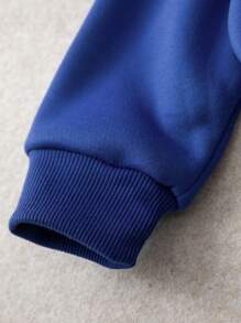 SHEIN Essnce 風景和標語圖案加絨內裏運動衫 - 寶藍色 - 查看 6