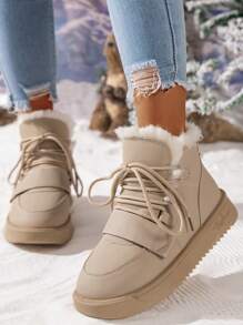 Women's Simple Style Outdoor Sports Snow Boots With Laces, Warm And Fashionable For Autumn/winter Casual Wear