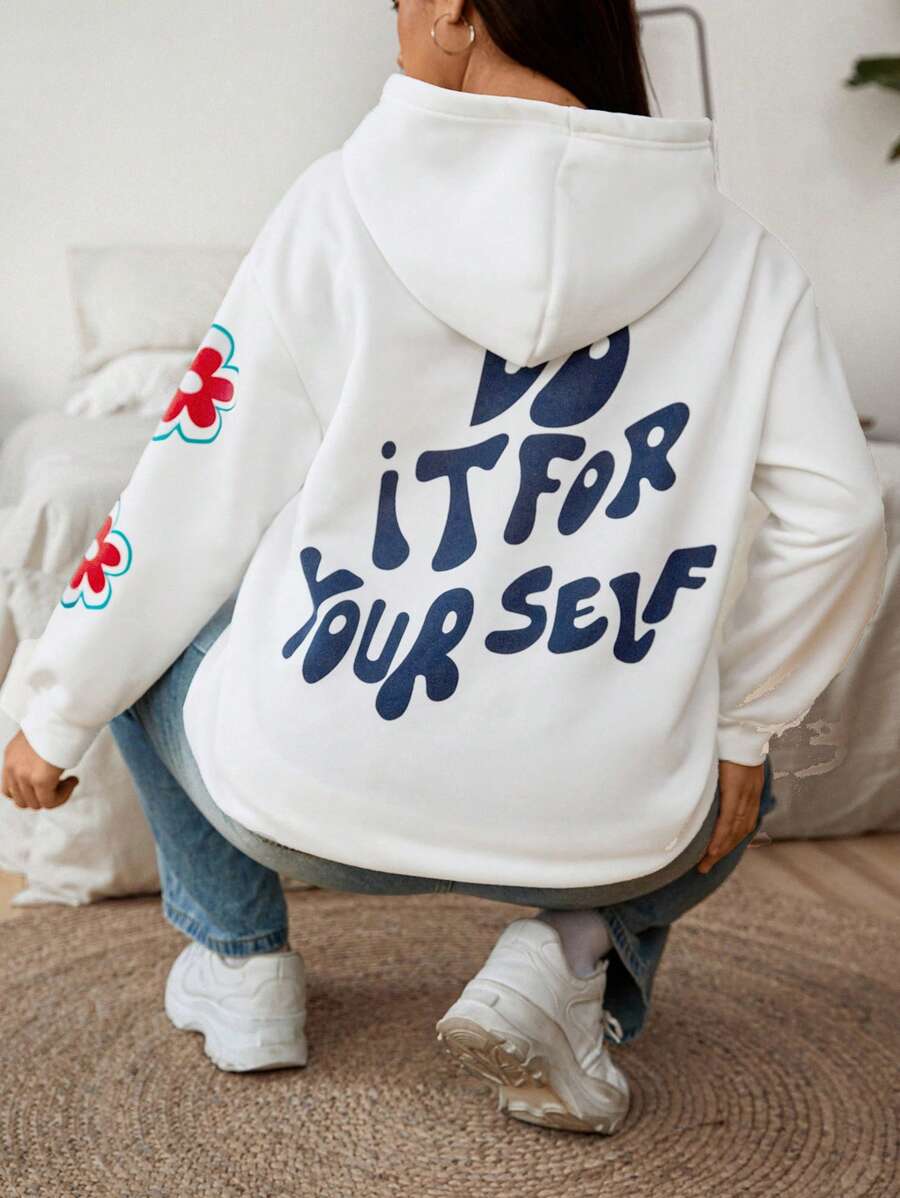 Flirla 字母印花加大码卫衣 - 白色 - 查看 1