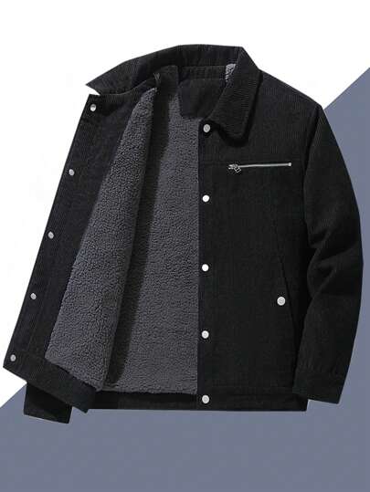 Men Letter Graphic Teddy Lined Padded Coat, For Fall Winter