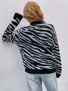 SHEIN Essnce Mô hình sọc ngựa vằn Thả vai Áo len - màu đen - Xem 2