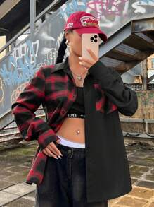 SHEIN EZwear Plaid Print Patch Pocket Shirt - Multicolor - View 5