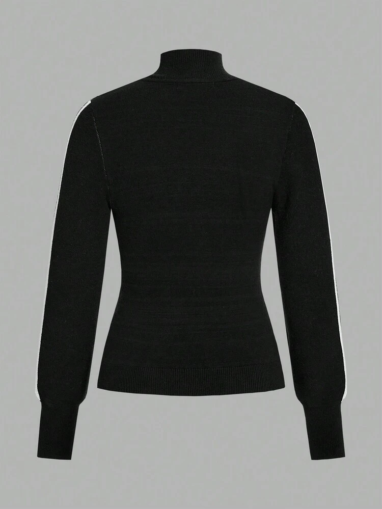 Star & Letter Pattern Mock Neck Sweater